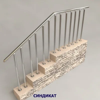 SND915-304 Перила из нержавеющей стали на стойках по две на каждую ступень